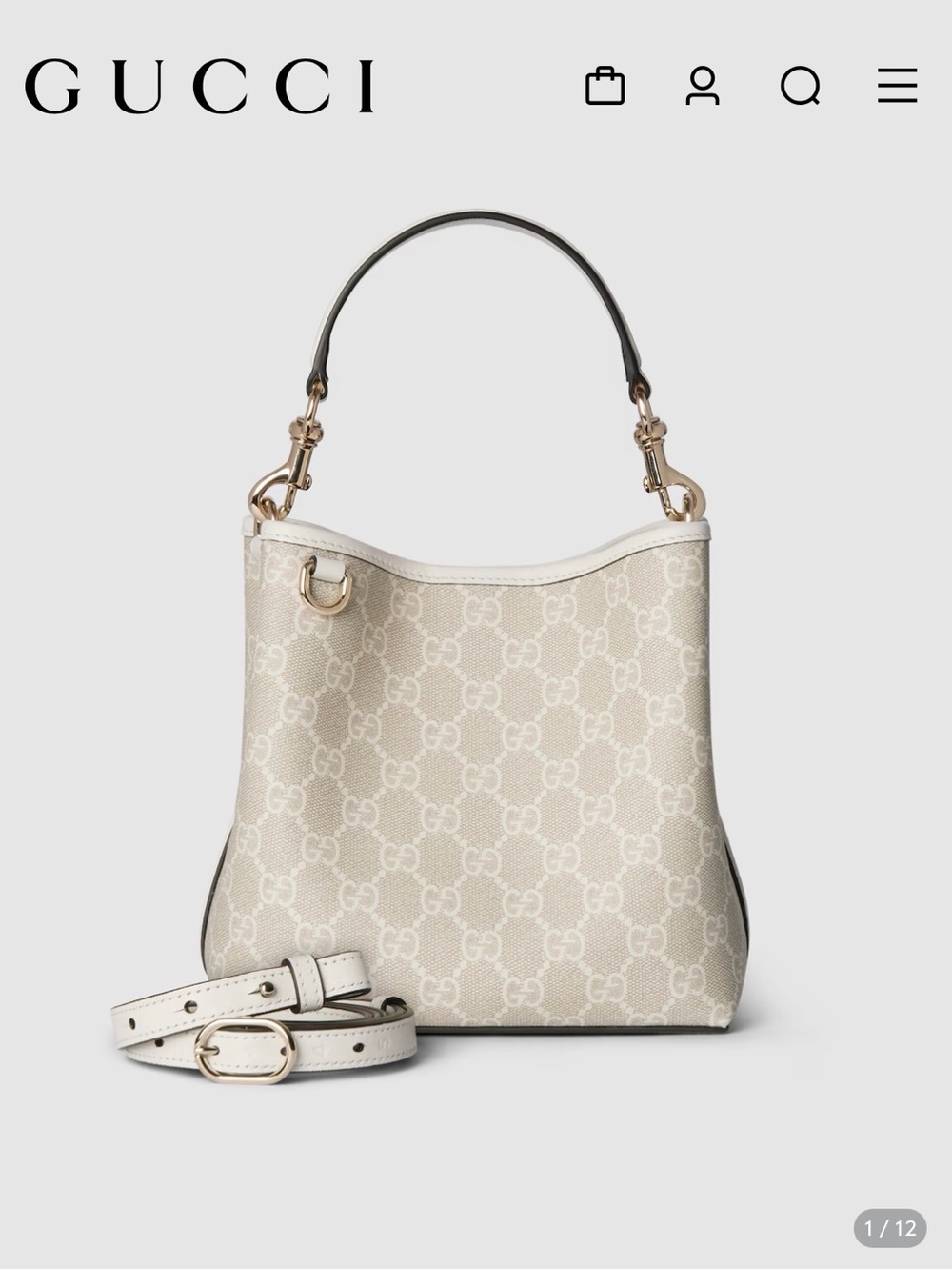 Gucci Beige GG Supreme Shoulder Hobo with White Trim